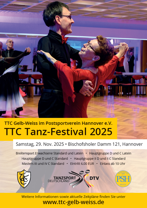TANZTURNIER: kleines TTC TANZ-FESTIVAL 2025 AM 29.11.2025 (STARTZEITEN AKTUALISIERT)
